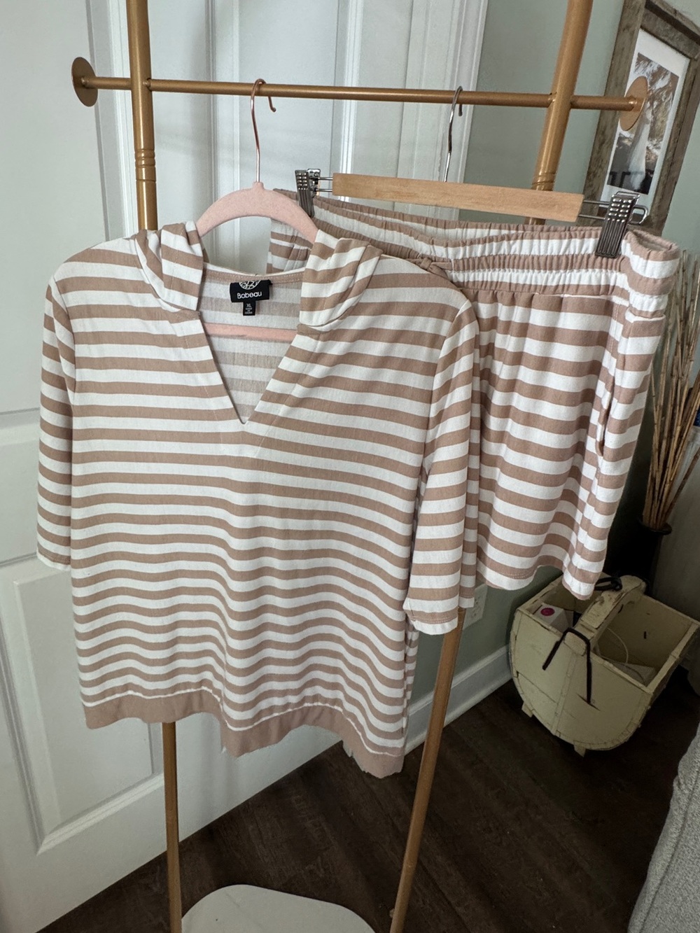 bobeau Beige and White Striped lounge Set